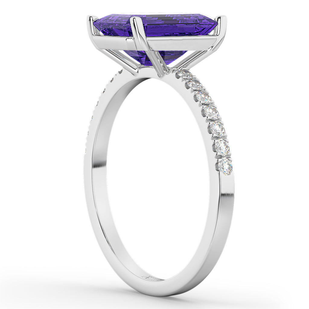 Emerald-Cut Tanzanite & Diamond Engagement Ring 18k White Gold (2.96ct)