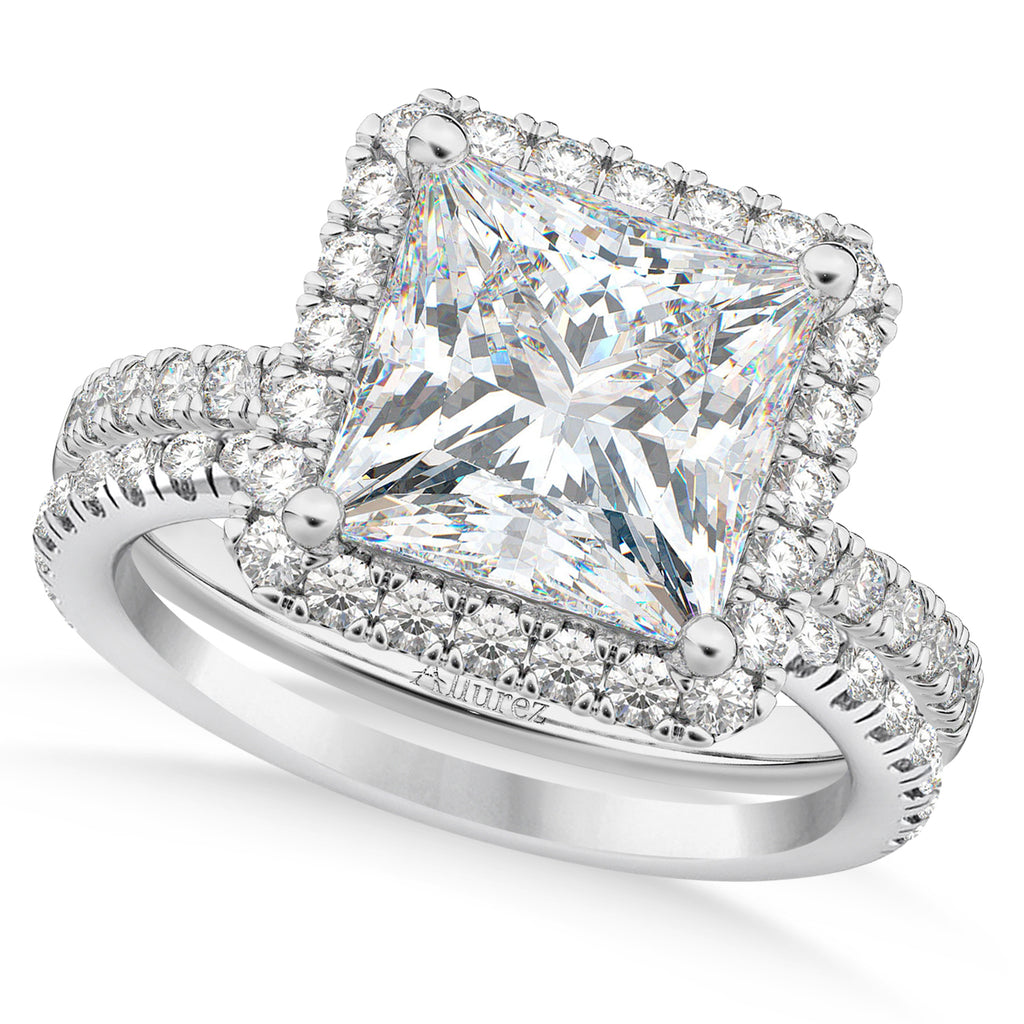 Diamond Princess-Cut Halo Bridal Set 14k White Gold (3.85ct)
