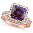Lab Alexandrite & Diamonds Princess-Cut Halo Bridal Set 14K Rose Gold (3.74ct)
