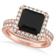 Black & White Diamonds Princess-Cut Halo Bridal Set 14K Rose Gold (3.85ct)