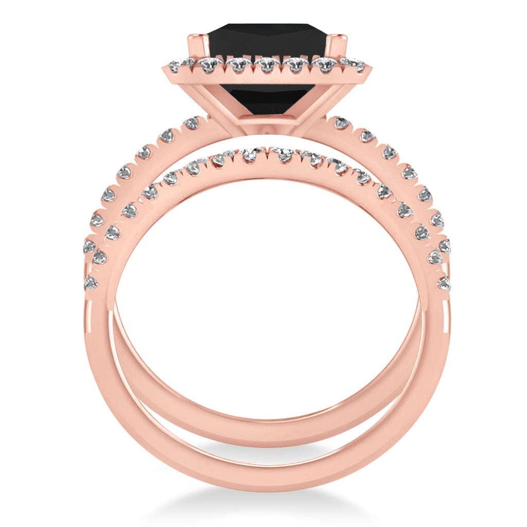 Black & White Diamonds Princess-Cut Halo Bridal Set 14K Rose Gold (3.85ct)