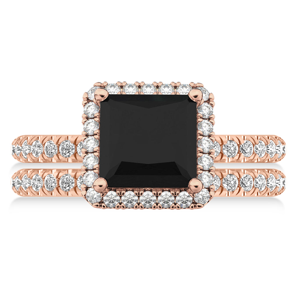 Black & White Diamonds Princess-Cut Halo Bridal Set 14K Rose Gold (3.85ct)