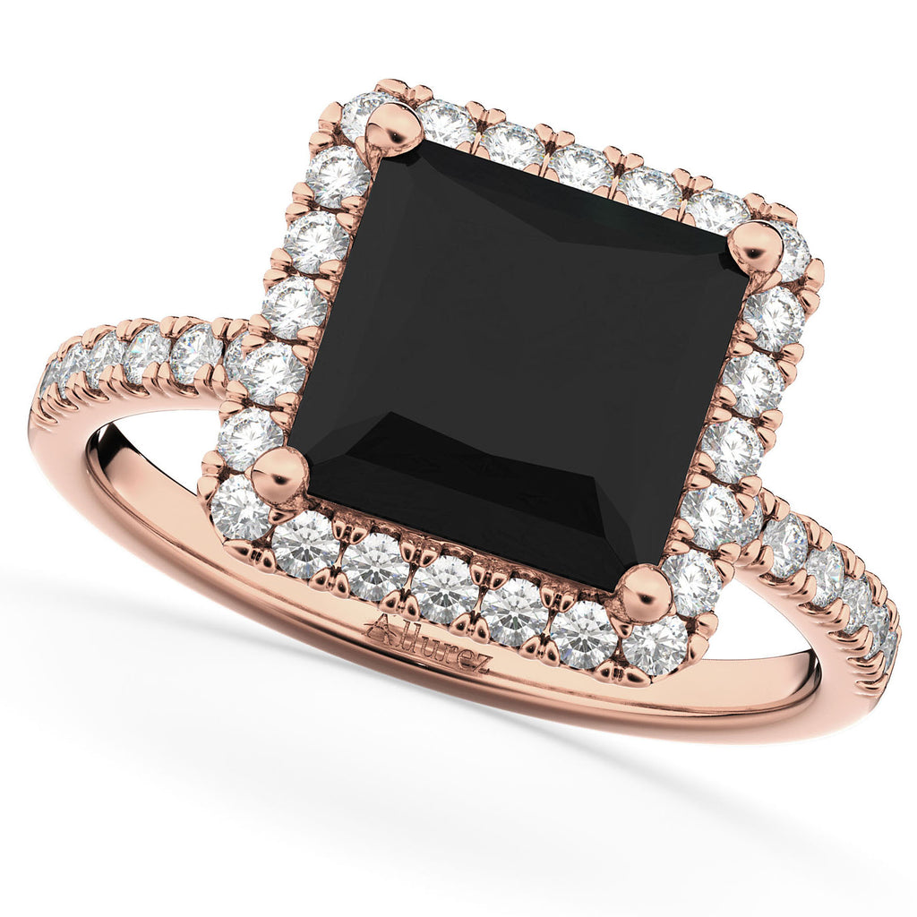 Black & White Diamonds Princess-Cut Halo Bridal Set 14K Rose Gold (3.85ct)