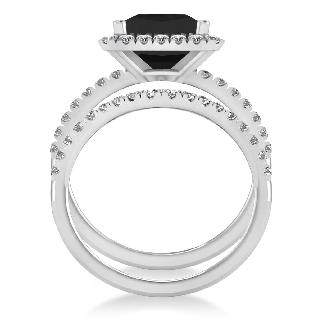 Black & White Diamonds Princess-Cut Halo Bridal Set 14K White Gold (3.85ct)