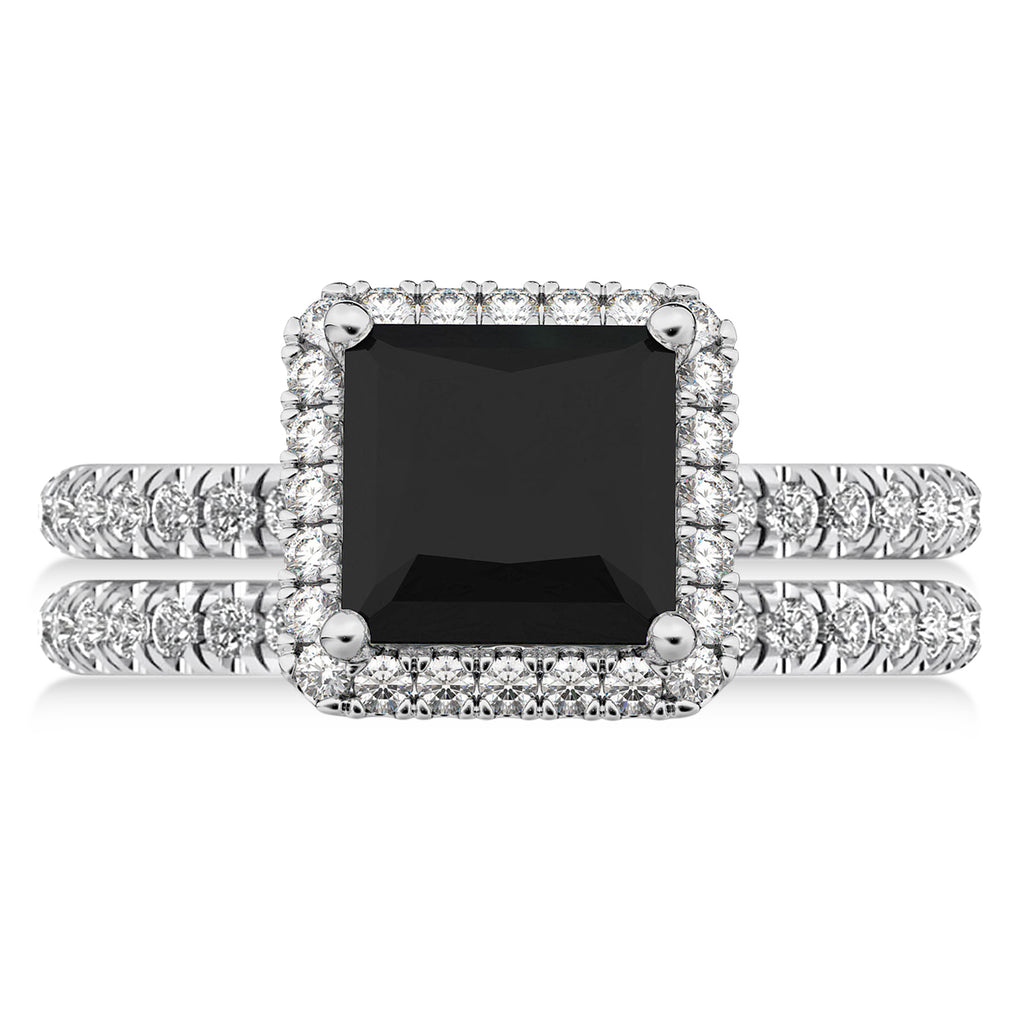 Black & White Diamonds Princess-Cut Halo Bridal Set 14K White Gold (3.85ct)
