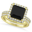 Black & White Diamonds Princess-Cut Halo Bridal Set 14K Yellow Gold (3.85ct)