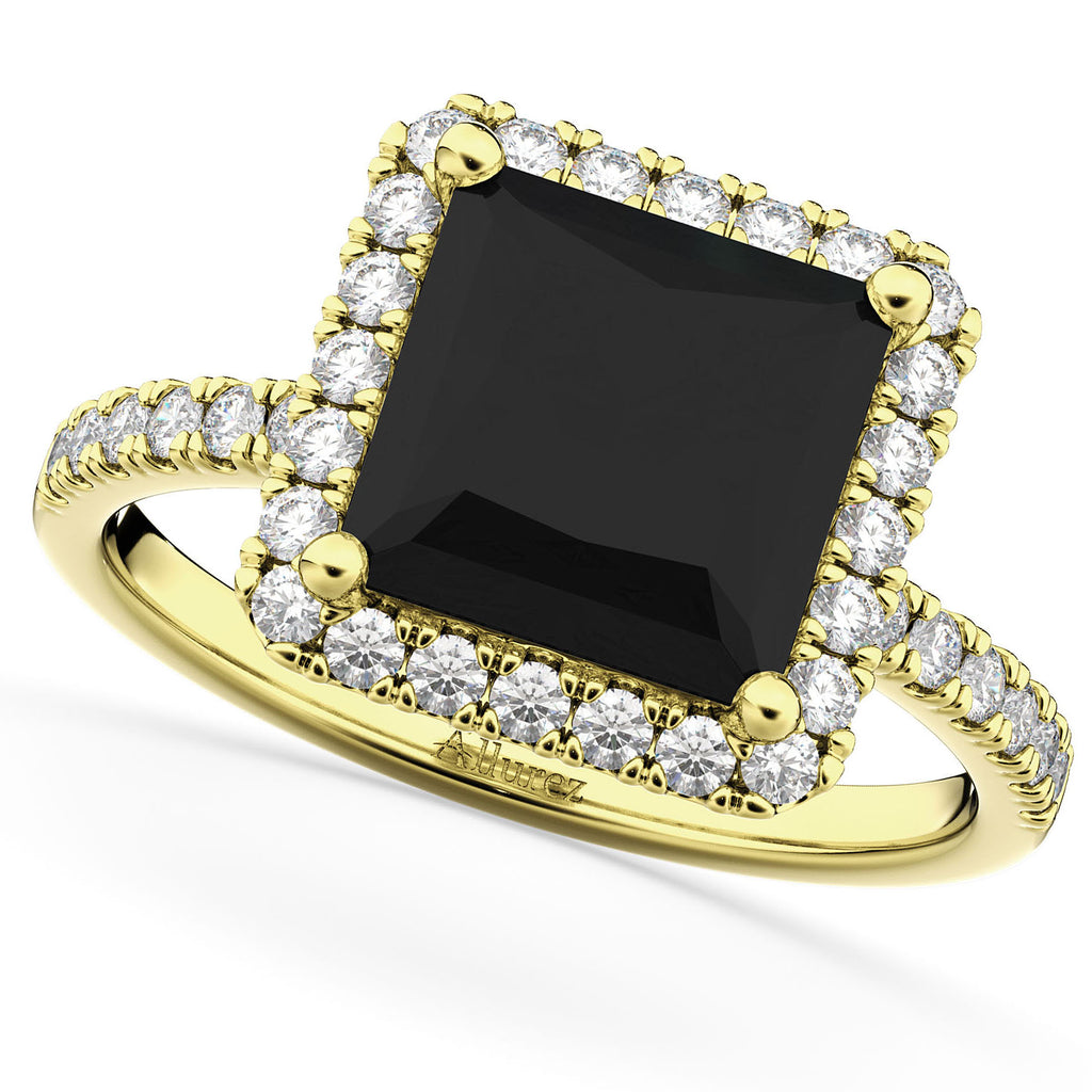 Black & White Diamonds Princess-Cut Halo Bridal Set 14K Yellow Gold (3.85ct)