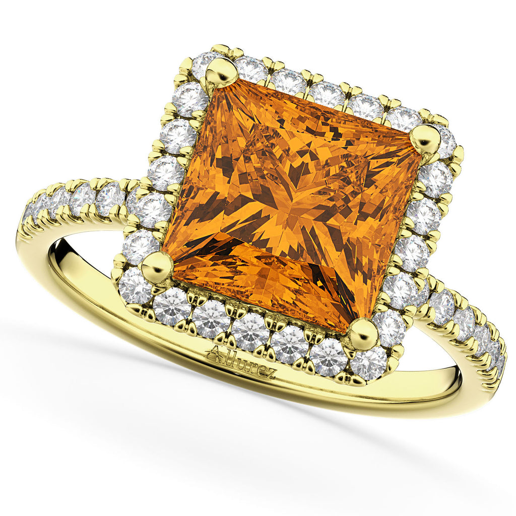 Citrine & Diamonds Princess-Cut Halo Bridal Set 14K Yellow Gold (3.74ct)