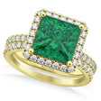 Emerald & Diamonds Princess-Cut Halo Bridal Set 14K Yellow Gold (3.84ct)