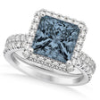 Gray Spinel & Diamonds Princess-Cut Halo Bridal Set 14K White Gold (3.74ct)
