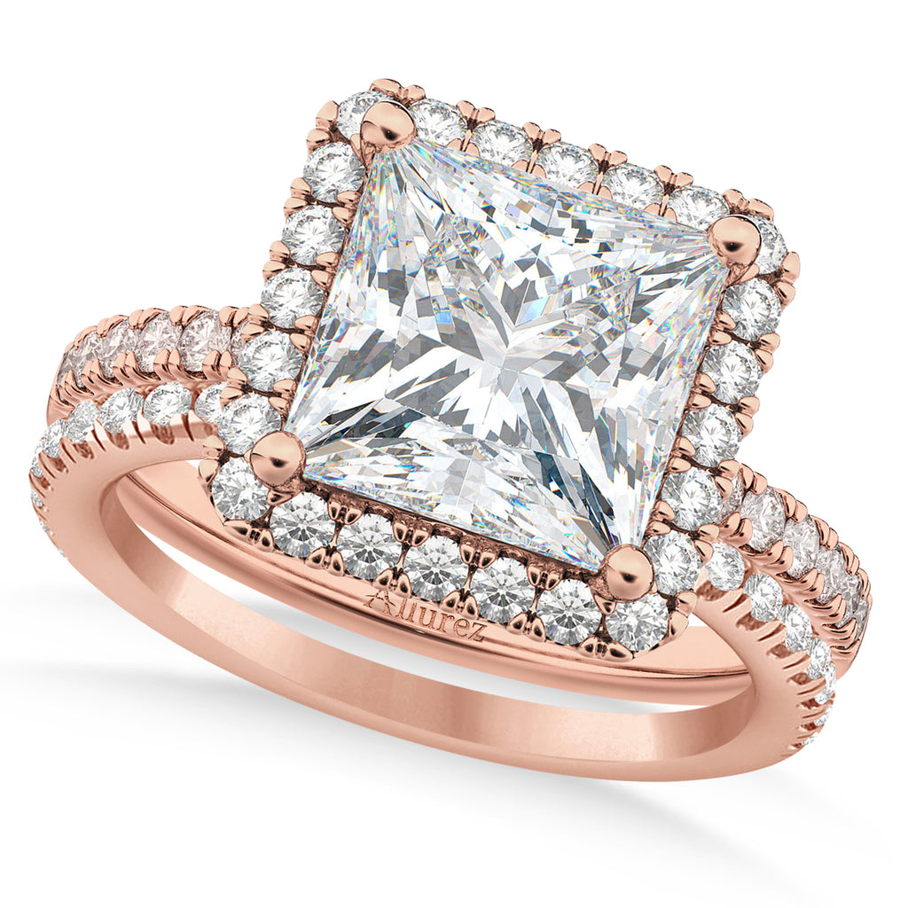 Lab & White Diamonds Princess-Cut Halo Bridal Set 14K Rose Gold (3.85ct)