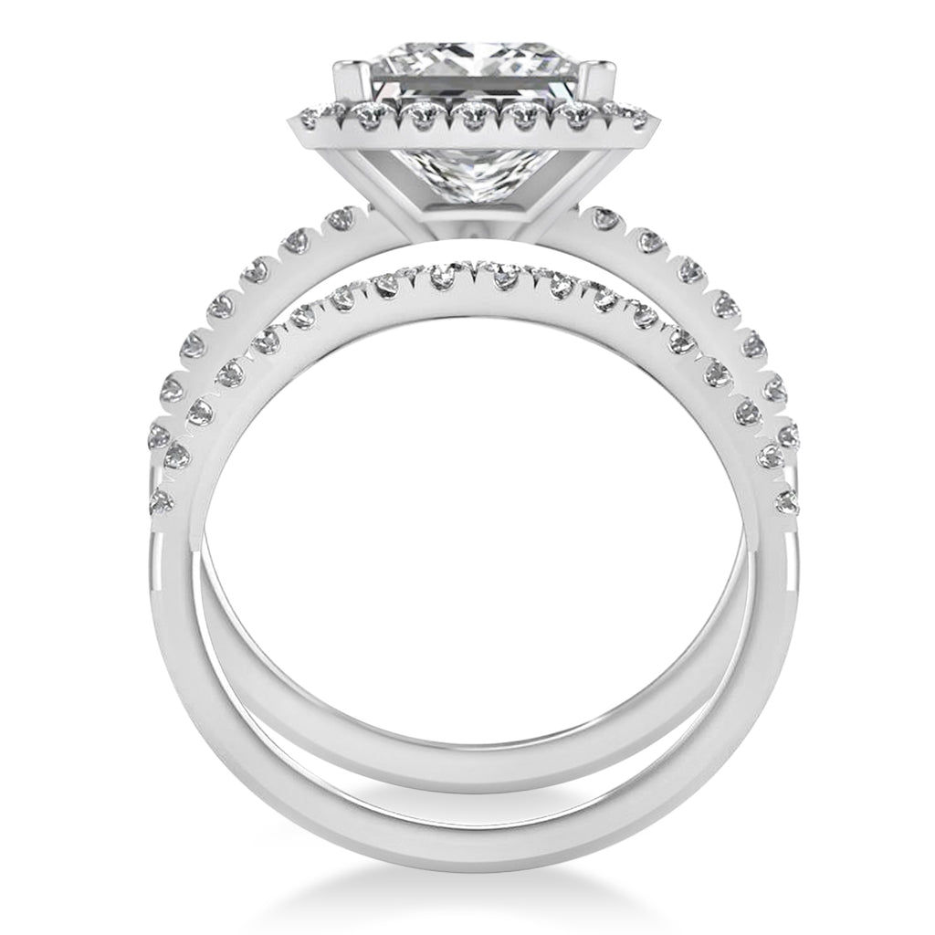Lab & White Diamonds Princess-Cut Halo Bridal Set 14K White Gold (3.85ct)