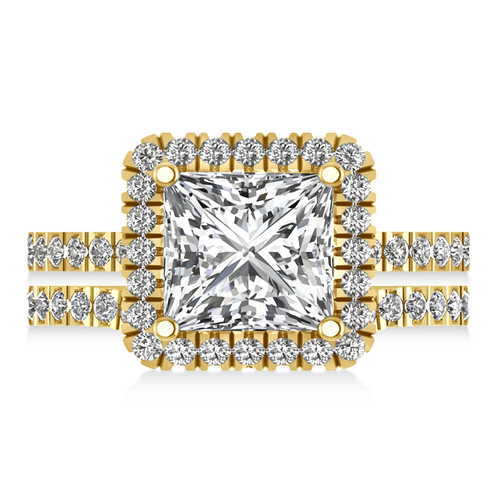 Lab & White Diamonds Princess-Cut Halo Bridal Set 14K Yellow Gold (3.85ct)