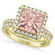 Morganite & Diamonds Princess-Cut Halo Bridal Set 14K Yellow Gold (3.74ct)