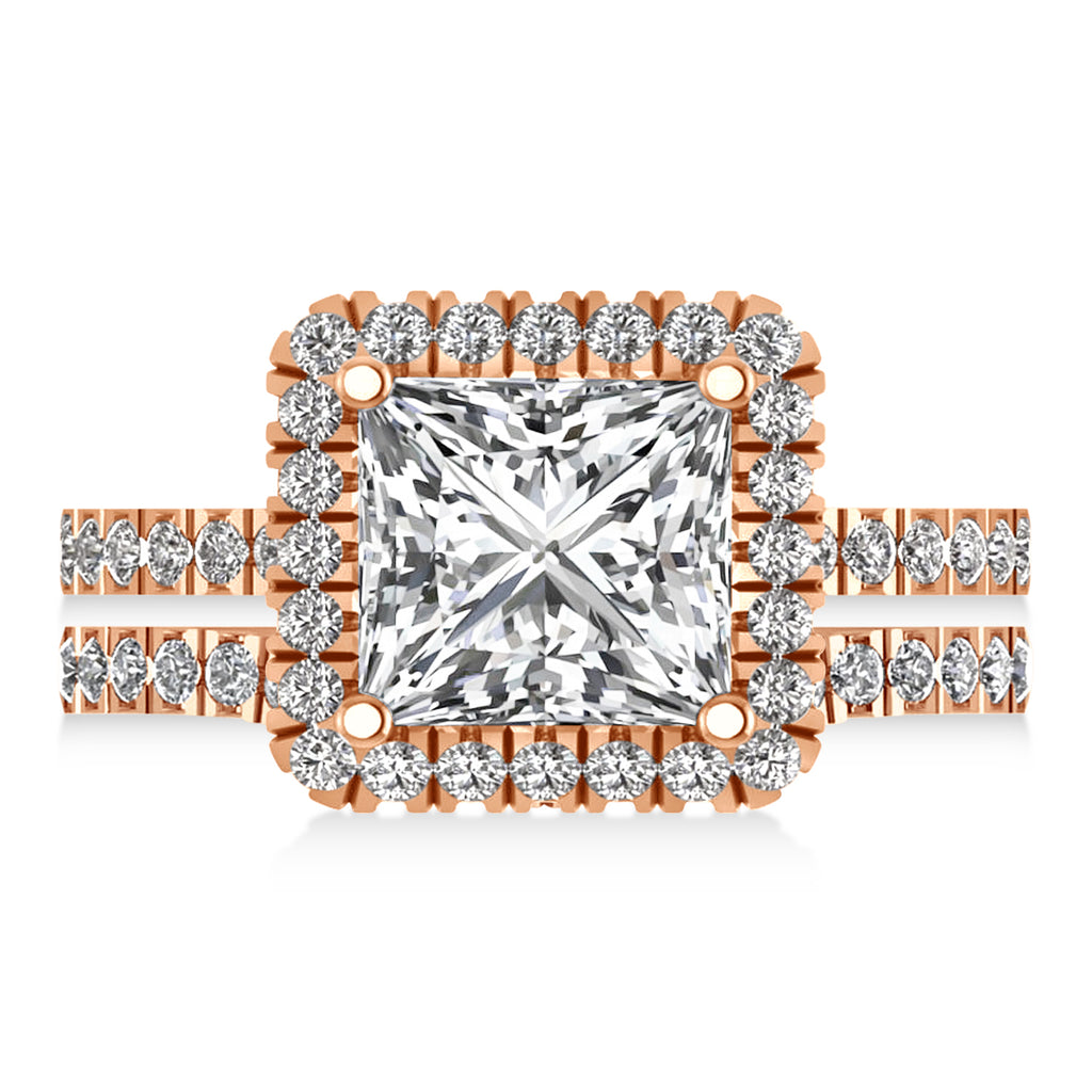 Moissanite & Diamonds Princess-Cut Halo Bridal Set 14K Rose Gold (3.62ct)