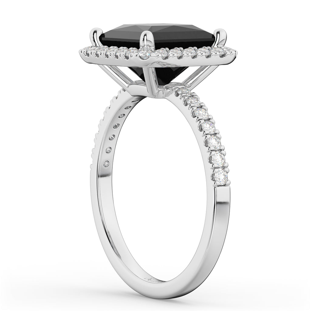 Princess Cut Halo Black Diamond Engagement Ring 14K White Gold (3.58ct)