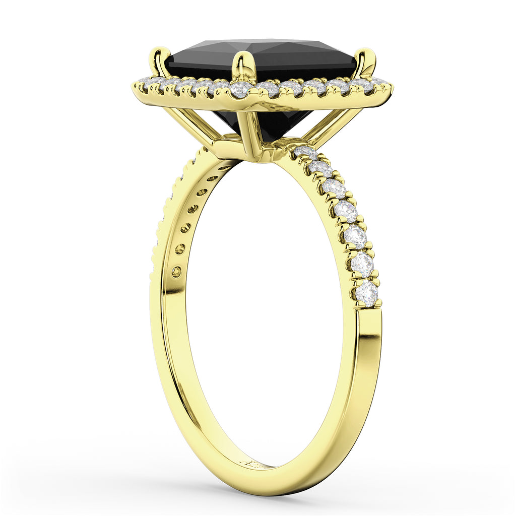 Princess Cut Halo Black Diamond Engagement Ring 14K Yellow Gold (3.58ct)