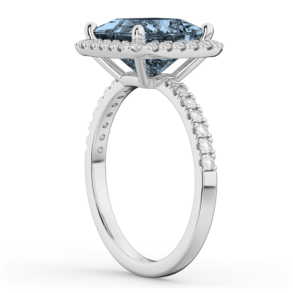 Princess Cut Halo Gray Spinel & Diamond Engagement Ring 14K White Gold 3.47ct