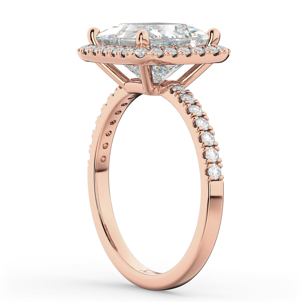 Princess Cut Halo Lab Diamond Engagement Ring 14K Rose Gold (3.58ct)