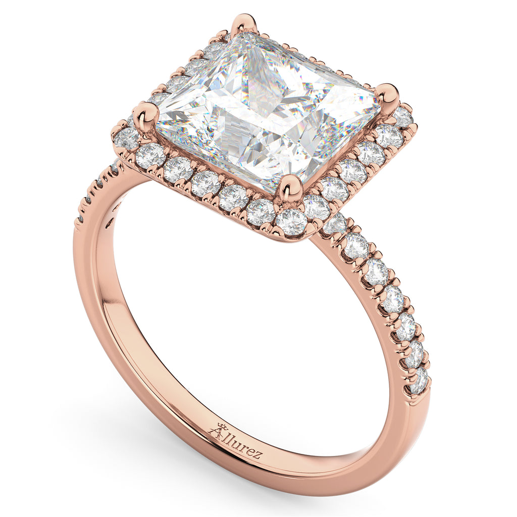 Princess Cut Halo Lab Diamond Engagement Ring 14K Rose Gold (3.58ct)