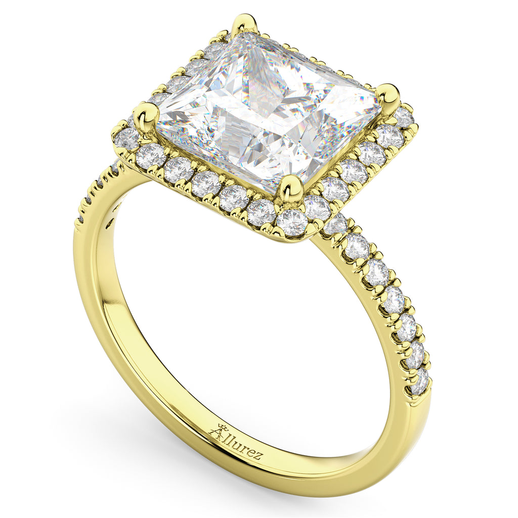 Princess Cut Halo Lab Diamond Engagement Ring 14K Yellow Gold (3.58ct)