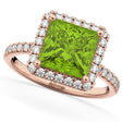 Princess Cut Halo Peridot & Diamond Engagement Ring 14K Rose Gold 3.47ct