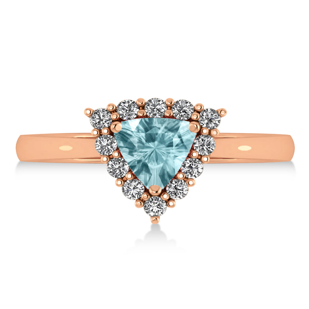 Diamond & Aquamarine Trillion Cut Ring 14k Rose Gold (1.28ct)