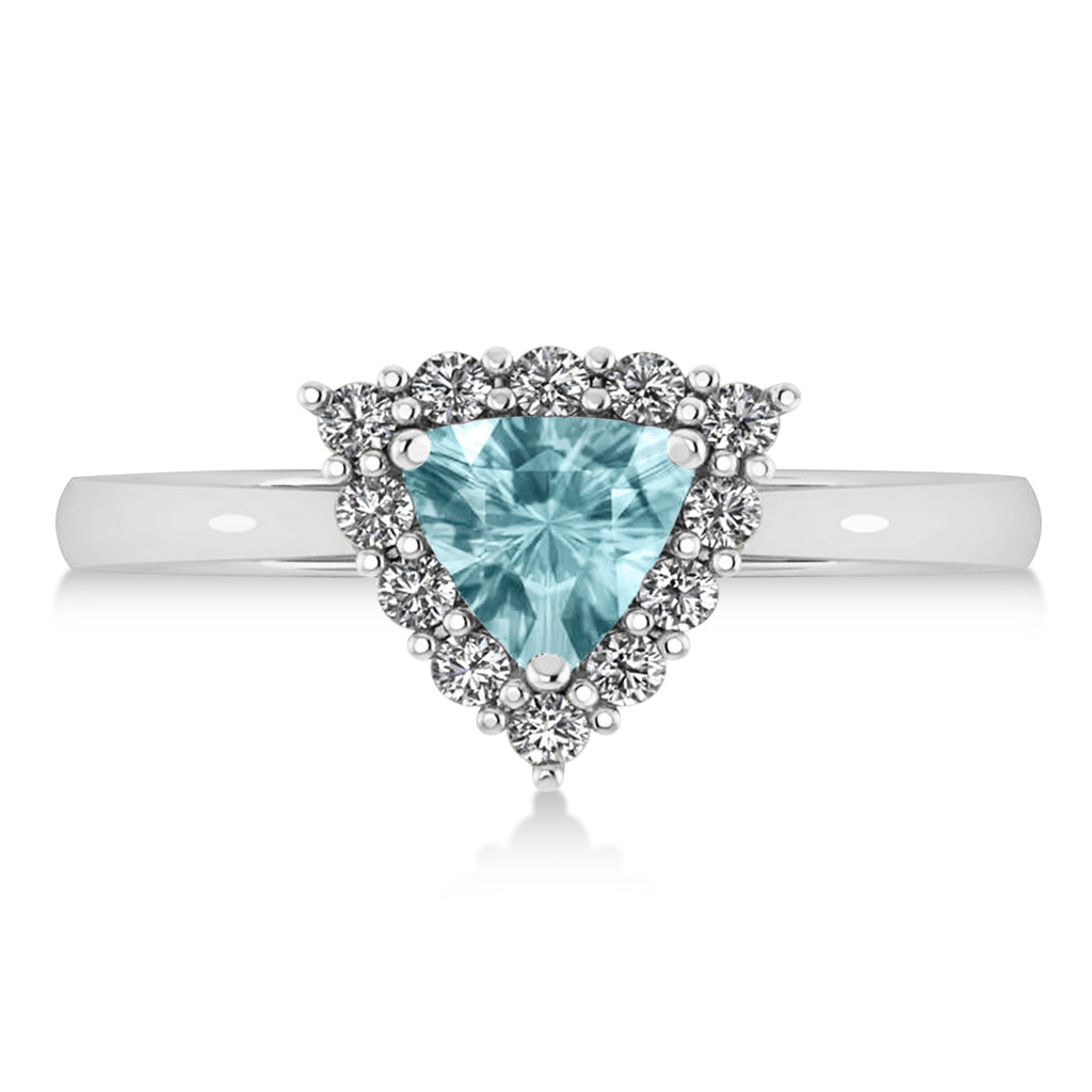 Diamond & Aquamarine Trillion Cut Ring 14k White Gold (1.28ct)