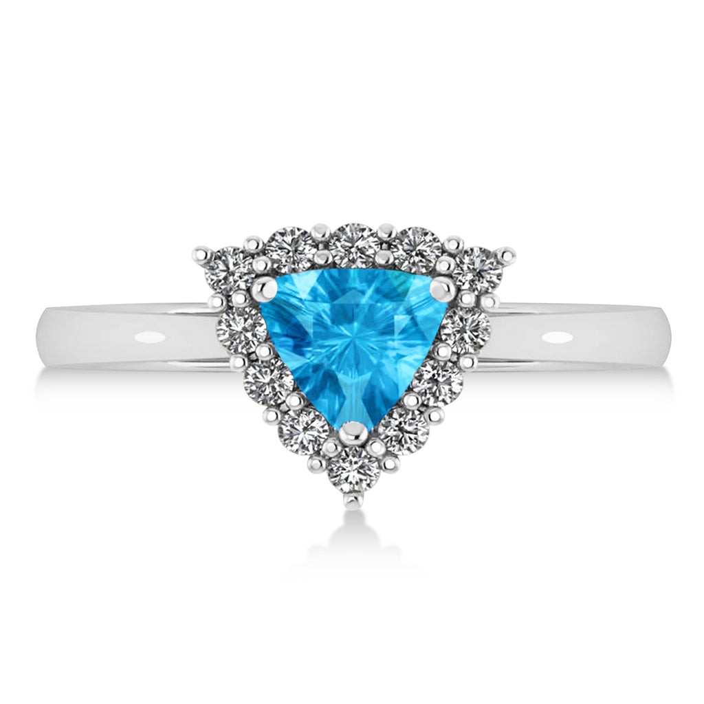 Diamond & Blue Topaz Trillion Cut Ring 14k White Gold (1.6ct)