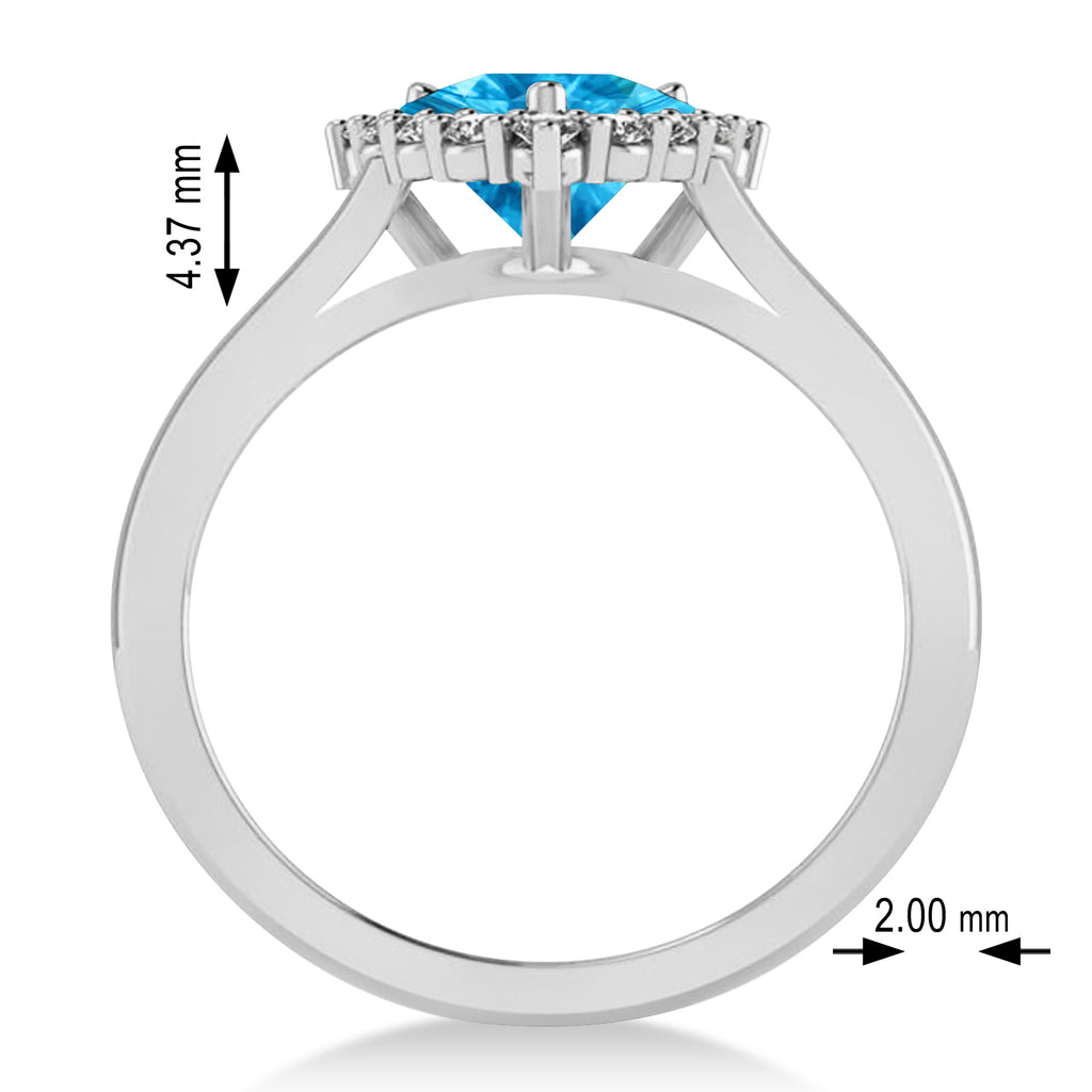 Diamond & Blue Topaz Trillion Cut Ring 14k White Gold (1.6ct)