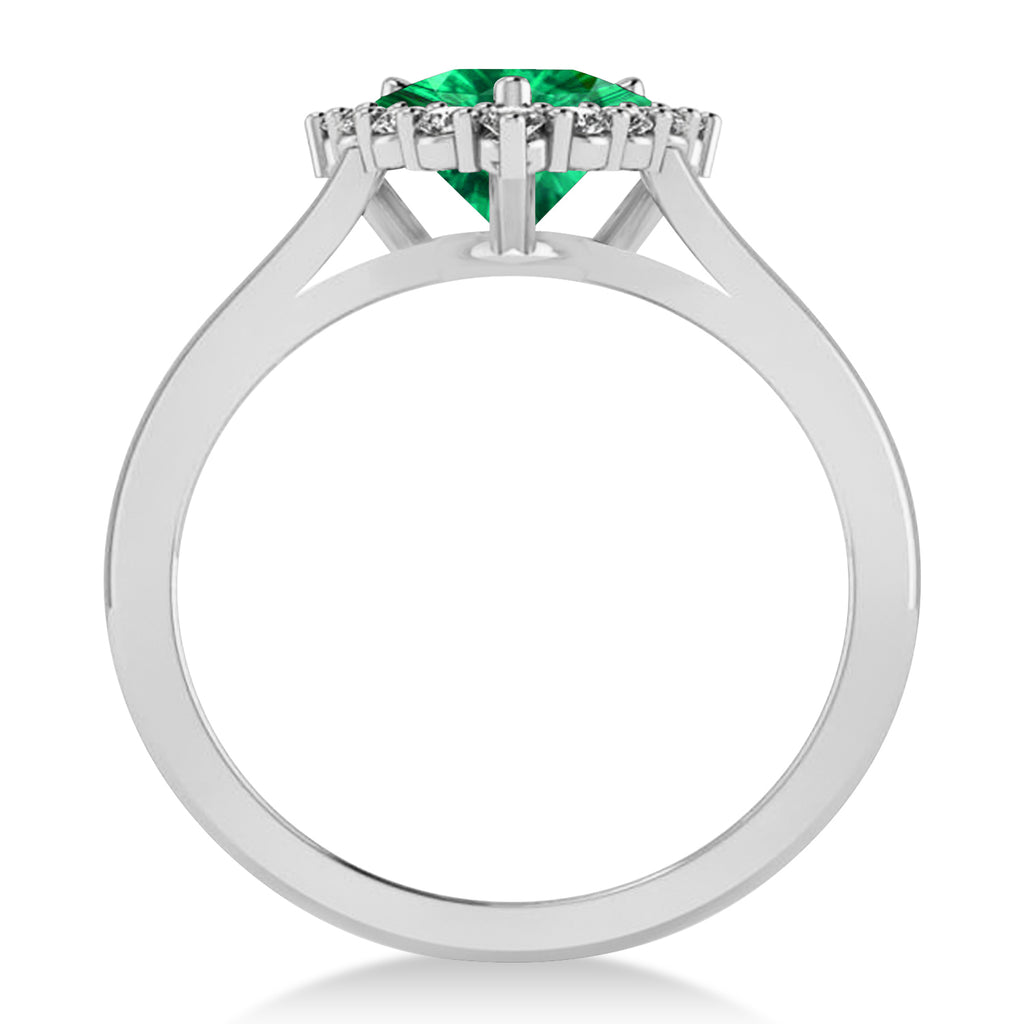 Diamond & Emerald Trillion Cut Ring 14k White Gold (1.28ct)