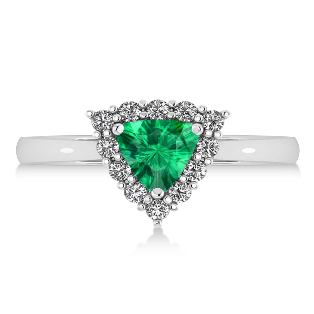 Diamond & Emerald Trillion Cut Ring 14k White Gold (1.28ct)