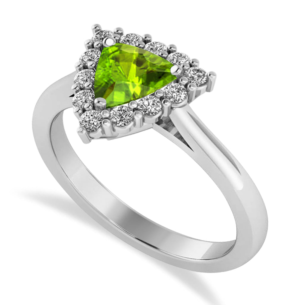 Diamond & Peridot Trillion Cut Ring 14k White Gold (1.53ct)