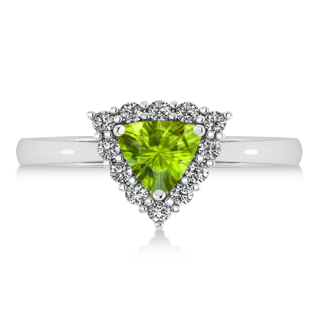 Diamond & Peridot Trillion Cut Ring 14k White Gold (1.53ct)