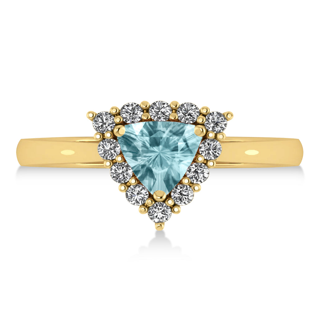 Diamond & Aquamarine Trillion Cut Ring 14k Yellow Gold (1.28ct)