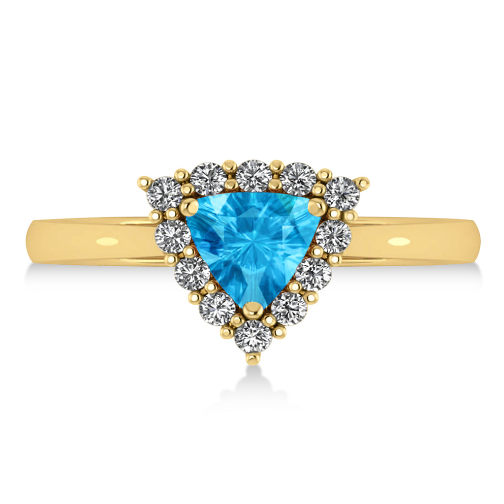 Diamond & Blue Topaz Trillion Cut Ring 14k Yellow Gold (1.6ct)