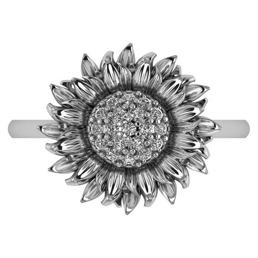 Diamond Sunflower Fashion Ring 14k White Gold (0.19ct)