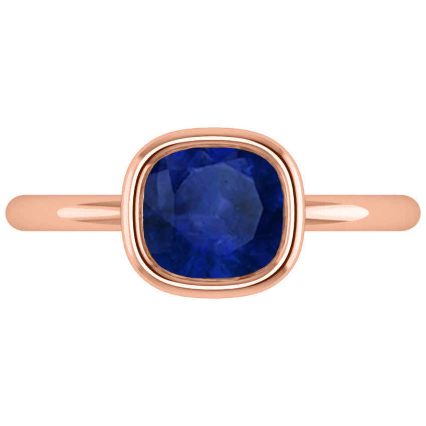 Cushion Cut Blue Sapphire Solitaire Engagement Ring 14k Rose Gold (1.90ct)