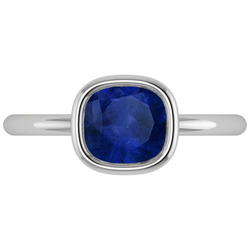 Cushion Cut Blue Sapphire Solitaire Engagement Ring 14k White Gold (1.90ct)