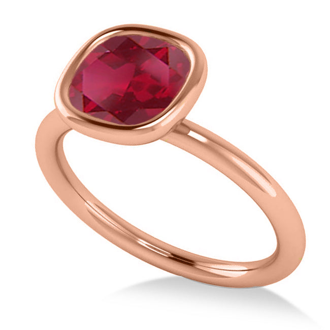 Cushion Cut Ruby Solitaire Engagement Ring 14k Rose Gold (1.90ct)