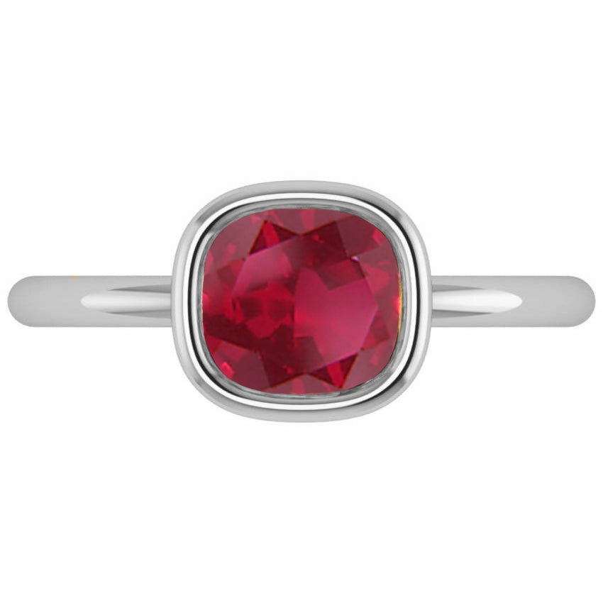 Cushion Cut Ruby Solitaire Engagement Ring 14k White Gold (1.90ct)