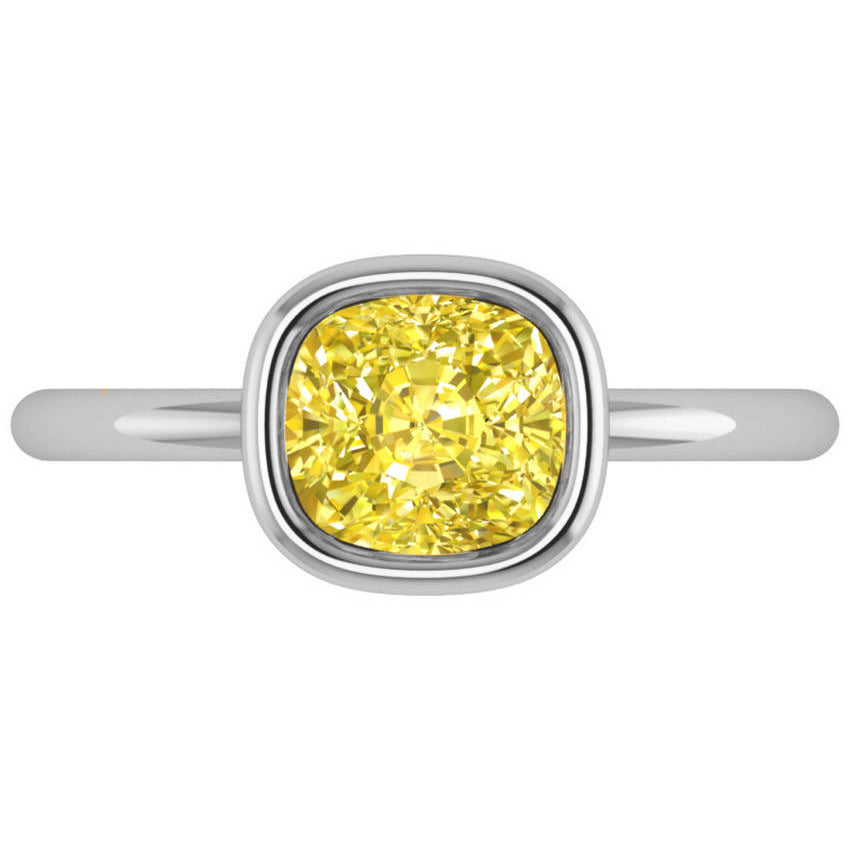 Cushion Cut Yellow Diamond Solitaire Engagement Ring 14k White Gold (1.40ct)