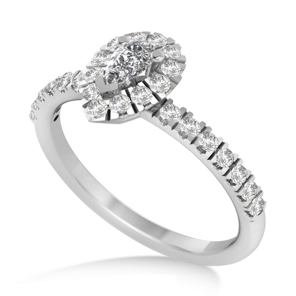 Pear Diamond Halo Engagement Ring 14k White Gold (0.63ct)