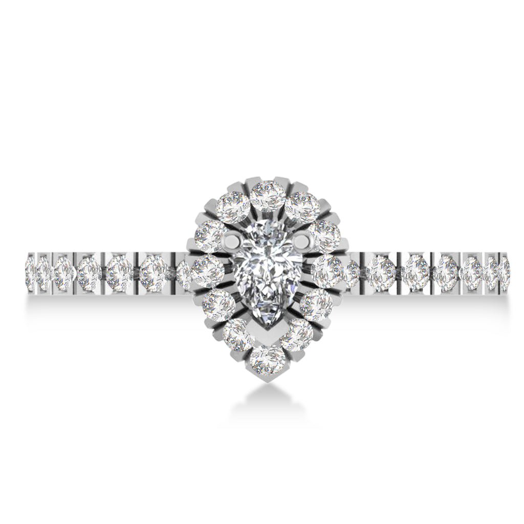 Pear Diamond Halo Engagement Ring 14k White Gold (0.63ct)