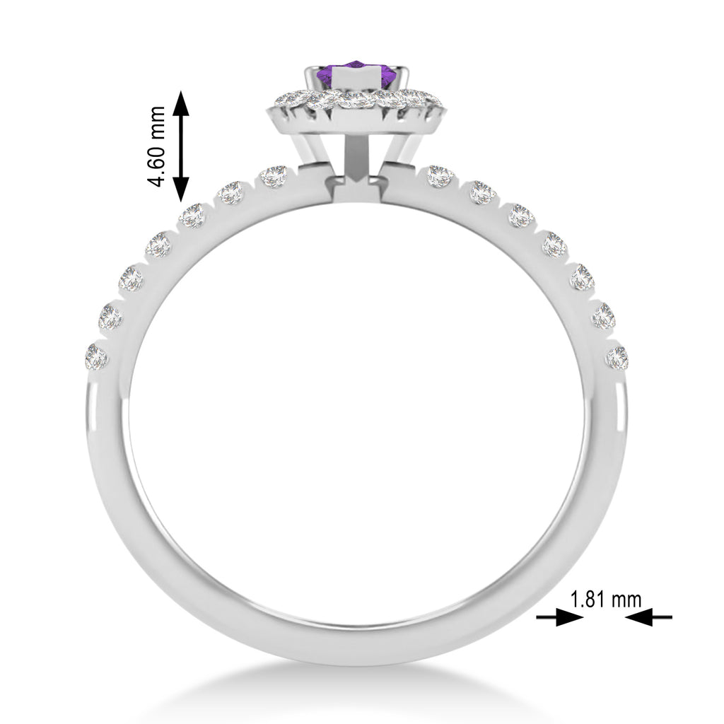 Pear Amethyst & Diamond Halo Engagement Ring 14k White Gold (0.63ct)