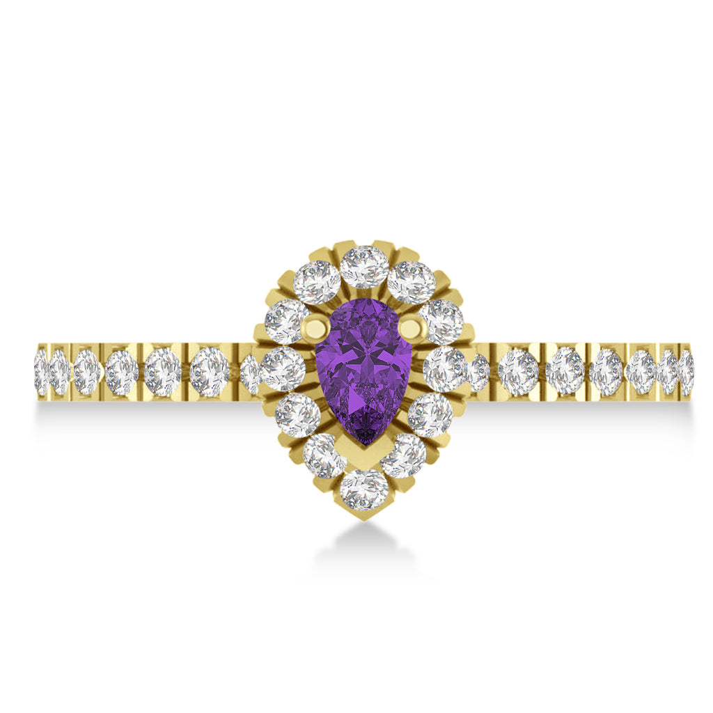 Pear Amethyst & Diamond Halo Engagement Ring 14k Yellow Gold (0.63ct)