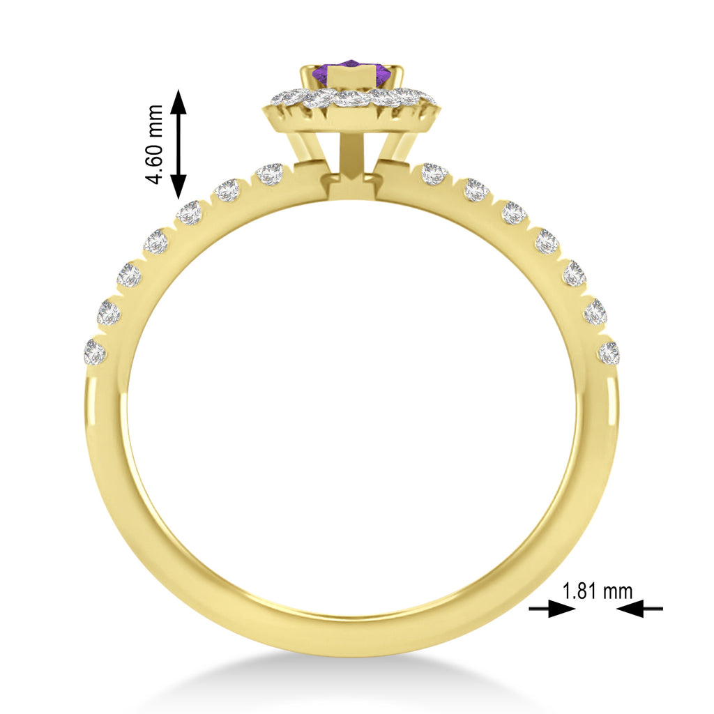 Pear Amethyst & Diamond Halo Engagement Ring 14k Yellow Gold (0.63ct)