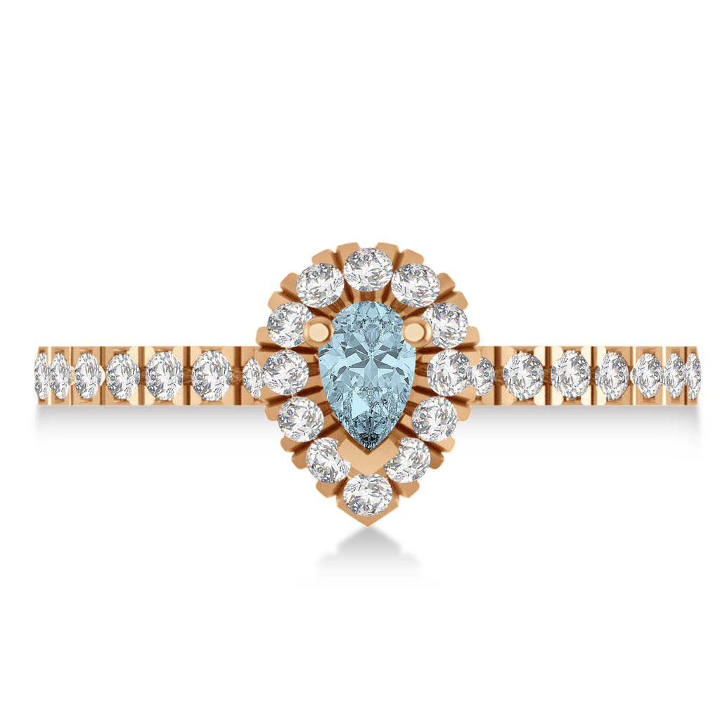 Pear Aquamarine & Diamond Halo Engagement Ring 14k Rose Gold (0.63ct)