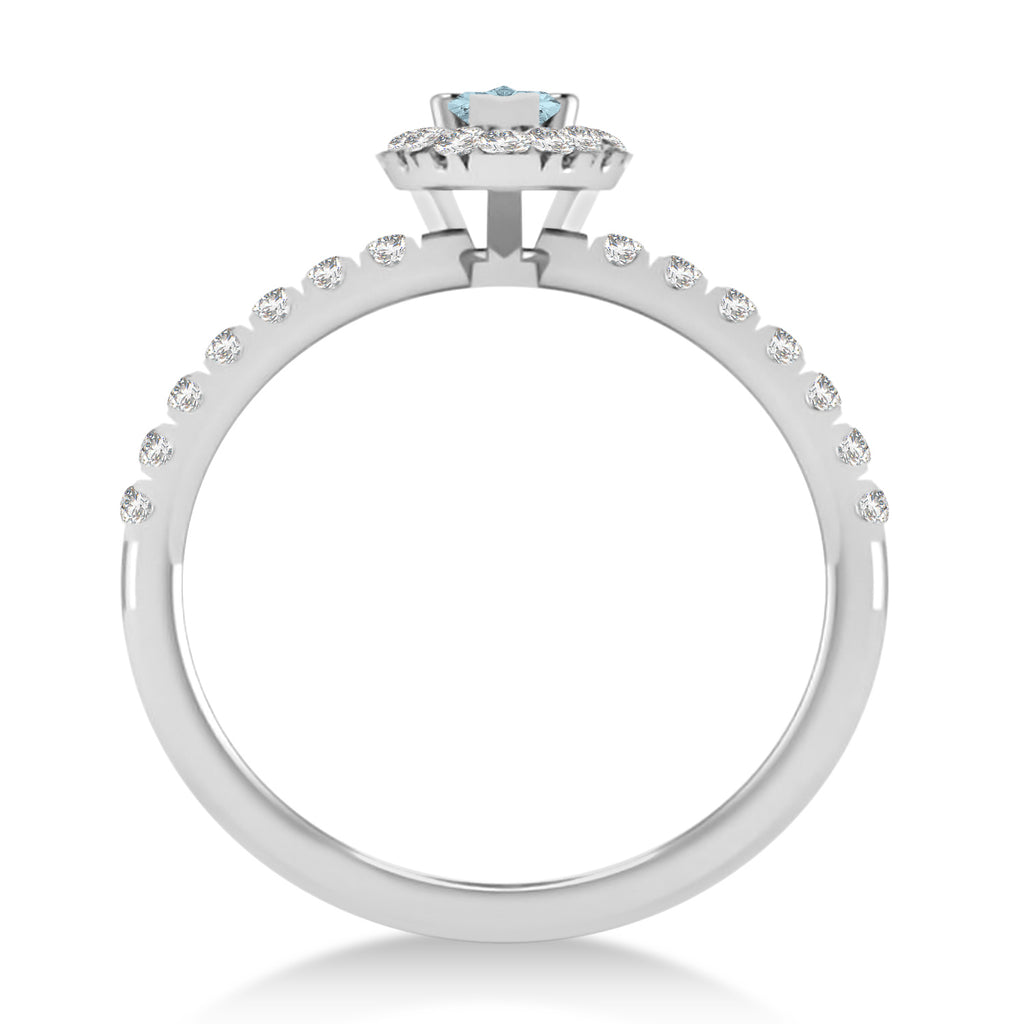 Pear Aquamarine & Diamond Halo Engagement Ring 14k White Gold (0.63ct)