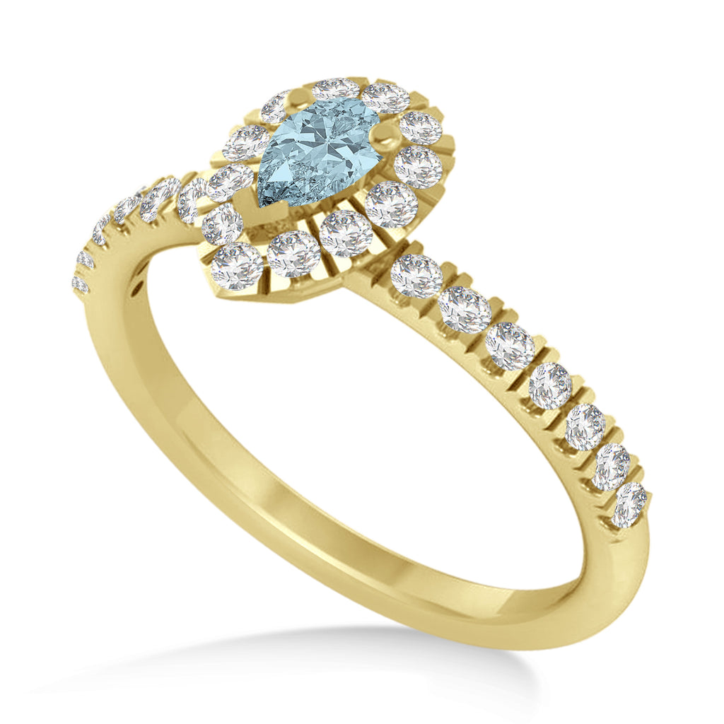 Pear Aquamarine & Diamond Halo Engagement Ring 14k Yellow Gold (0.63ct)